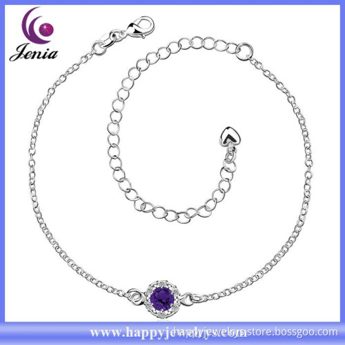 New products hot selling purple zircon charm stone 925 silver plated anklet for men ( CA033-C)